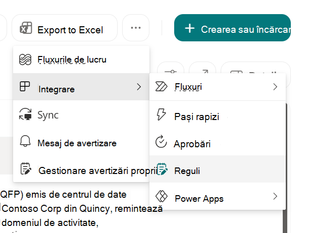 Captură de ecran care arată Creați o regulă pentru automatizarea unei liste în SharePoint.