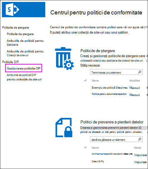 Opțiunea Gestionare politică