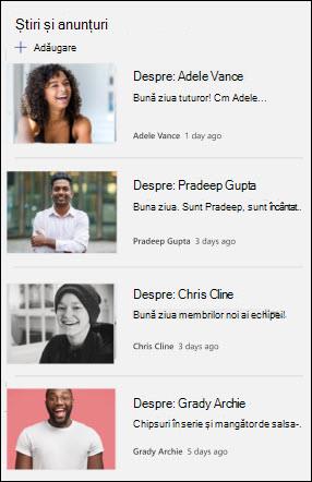 Previzualizarea părții web Știri.