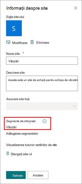 Site information panel showing information barrier segments already applied to the SharePoint site