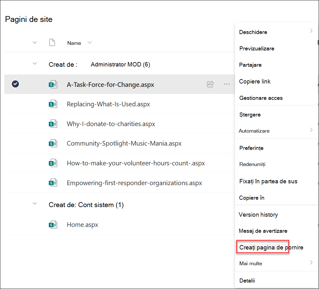 captură de ecran a paginii de pornire