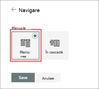 Imagine cu opțiunea de meniu mega