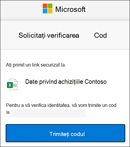Fereastra de solicitare a codului de partajare externă OneDrive