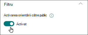 Imagine a panoului de editare cu comutatorul pentru a activa orientarea către public