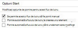 Caseta de dialog Opțiuni Start