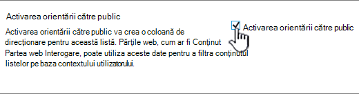 Caseta de selectare Activare destinare audiență