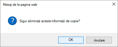 Caseta de dialog de confirmare a eliminării linkului