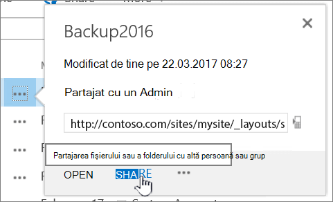 Efectuarea unui clic pe Partajare pe un fișier