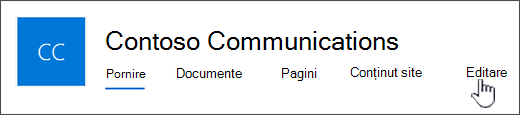 Meniul de sus al site-ului de comunicare