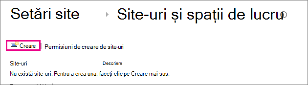Linkul Creare site din caseta de dialog Site-uri și locuri de muncă