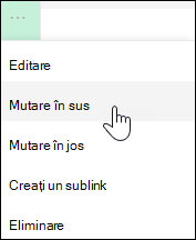 Mutarea unui link în sus sau în jos în meniul din stânga