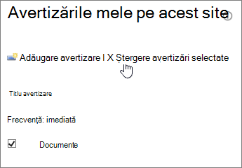 Managerul meu de avertizări cu opțiunea Ștergeți avertizările selectate evidențiată