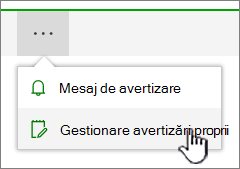 Butonul Gestionare avertizări SharePoint Online evidențiat