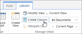 Linkul de creare a coloanei din biblioteca SharePoint Online