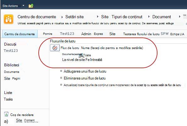 Link pentru modificarea setărilor fluxului de lucru