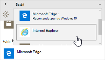 Selecție cu browserul Edge sau IE, în Programe implicite