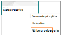 Captură de ecran cu meniul Mai multe opțiuni pentru un șablon de pagină cu opțiunea Ștergere din site selectată.
