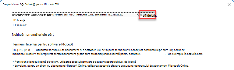 Fereastră care afișează detaliile Microsoft Outlook.
