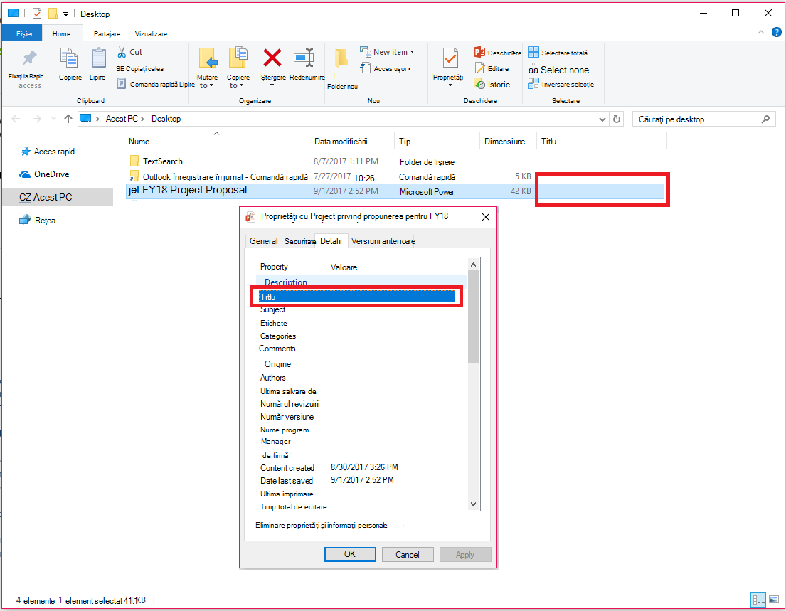 Proprietăți document Office în Windows ExplorerSTARE