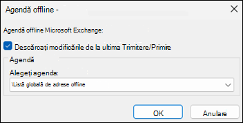 Opțiunea Descărcare agendă în Outlook