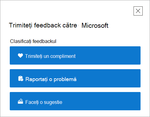 Pagina de nivel superior Feedback din aplicația Ajutor.