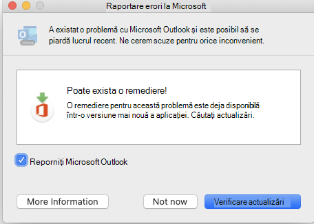 Fereastra Tehnologia Microsoft de raportare a erorilor.