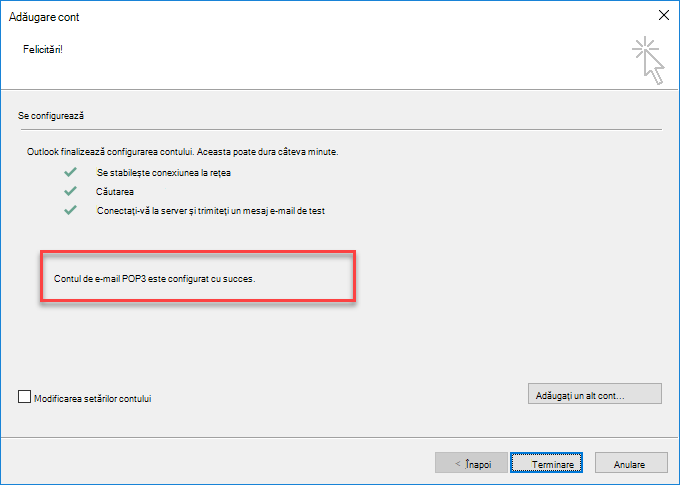 Outlook - Adăugarea unui cont ca POP