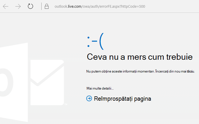 Outlook.com Codul de eroare 500 Ceva nu a funcționat corect