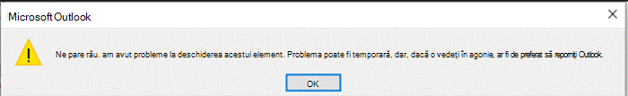 Screenshot of Outlook error