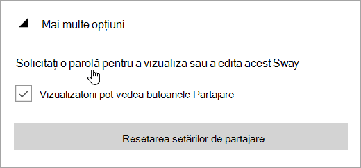 Captură de ecran cu meniul Mai multe opțiuni