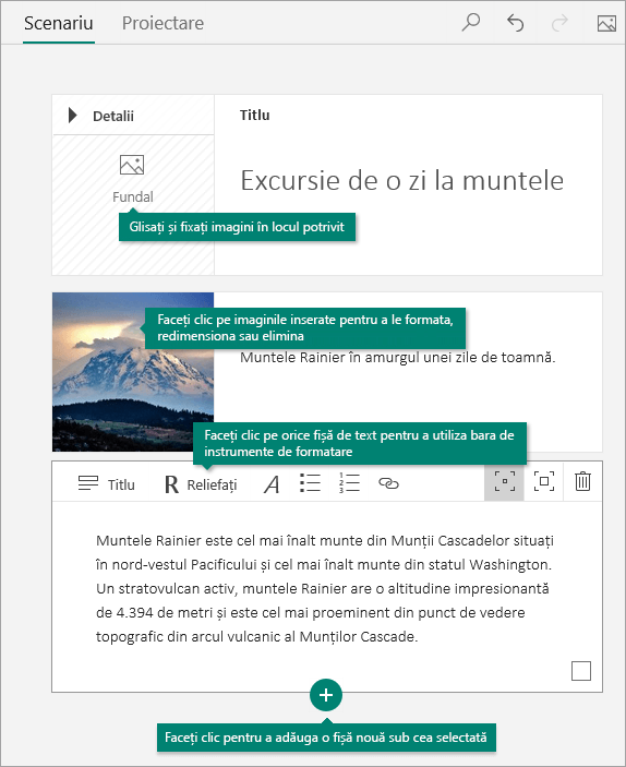 Adăugați imagini și text la Scenariu