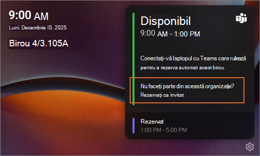 ecranul hubului de birou afișând Rezervat în locul unui nume, deoarece este invitat 