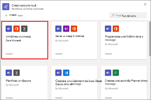 O casetă de dialog cu fluxurile de lucru care pot fi rulate din mesaje