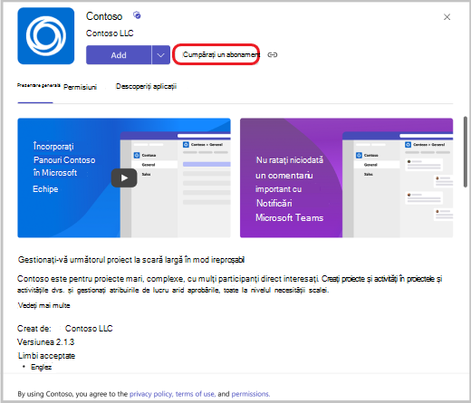 Adăugați un abonament la aplicație cu selecția evidențiată cu roșu.