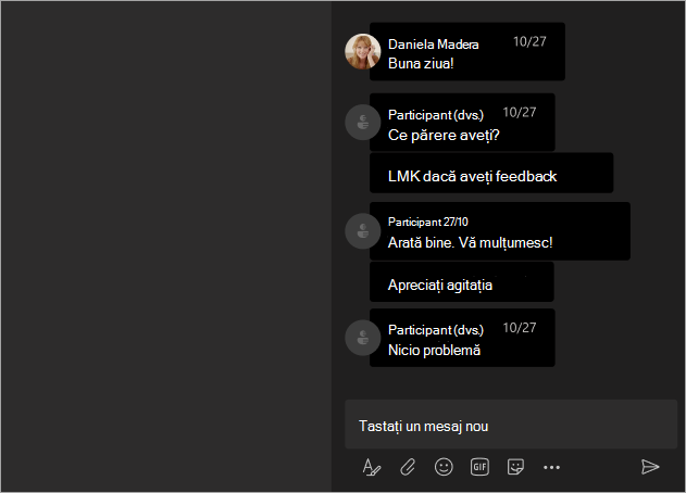 Captură de ecran afișând vizualizarea participanților atunci când numele sunt ascunse într-o întâlnire sau într-un seminar web Teams.