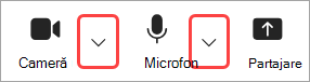 Imagine evidențiind Săgețile verticale pentru cameră și microfon din controalele întâlnirii Teams.