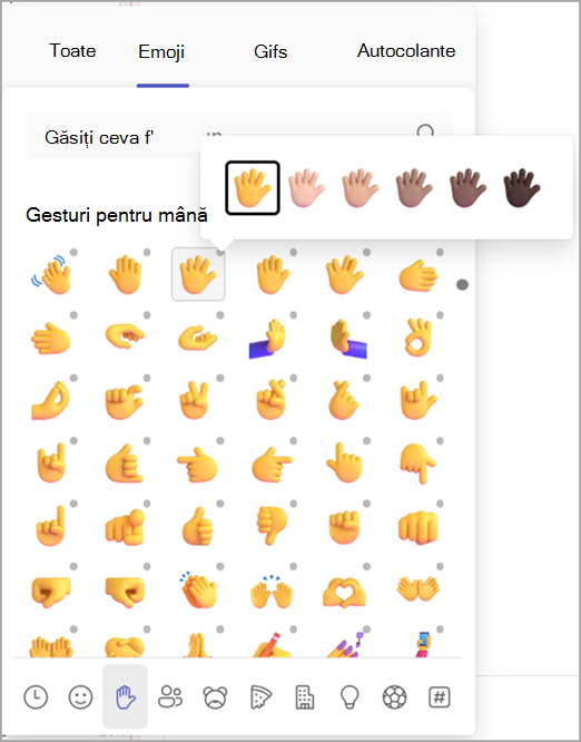 Captură de ecran care arată cum să schimbați tonalitatea pielii pentru emoji