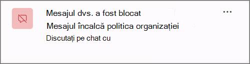 O captură de ecran a unei notificări atunci când un mesaj este blocat din cauza politicii organizației