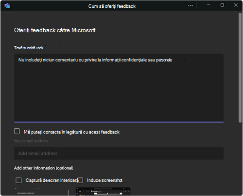 Caseta de dialog pentru oferirea de feedback
