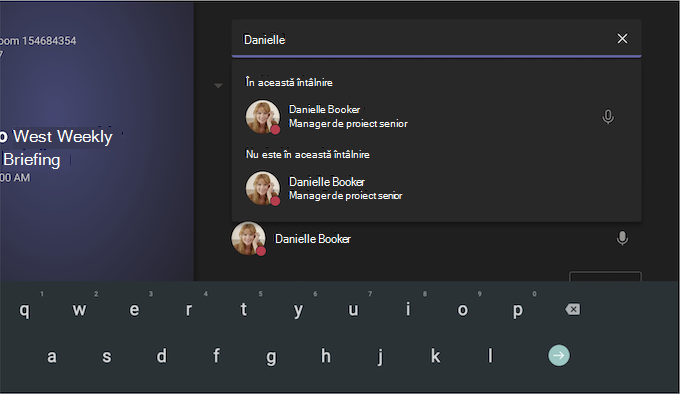 Sala Teams pe ecranul Android