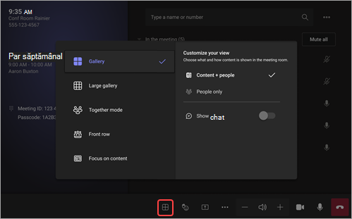 Captură de ecran care arată cum să vă schimbați vizualizarea pe Android Săli Microsoft Teams