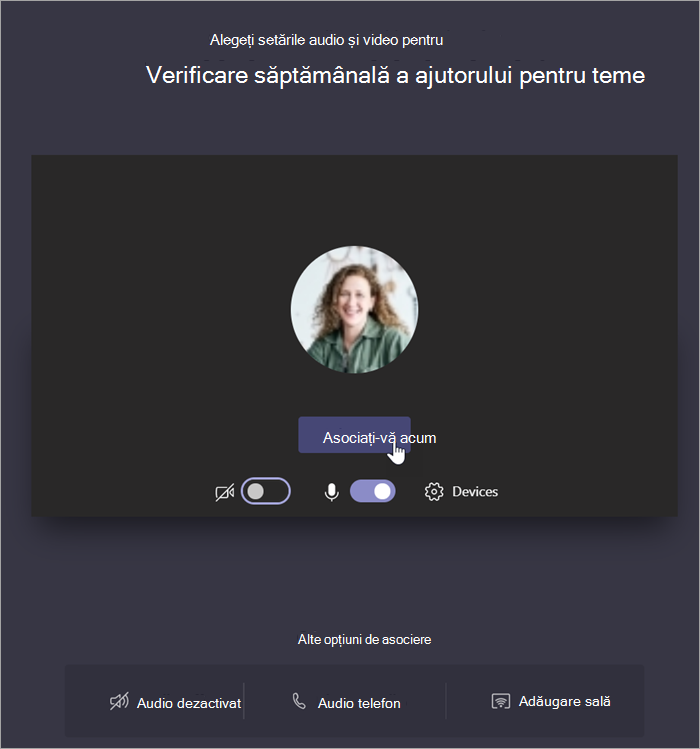 Selectați Alăturați-vă acum pentru a vă asocia la întâlnire.