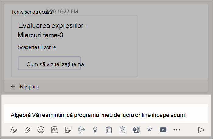 O postare tastată în caseta de compunere mesaj.