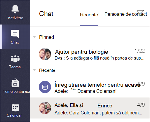Selectați Chat din bara de aplicații.