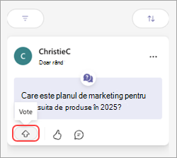 Un mesaj Teams cu un buton de votare și o săgeată în sus.