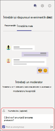 Introduceți întrebarea în caseta de compunere mesaj
