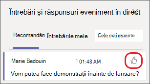 Selectați pictograma degetul mare în sus