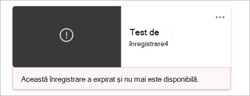 Captură de ecran afișând un chiclet de înregistrare care indică faptul că înregistrarea a fost ștearsă definitiv.