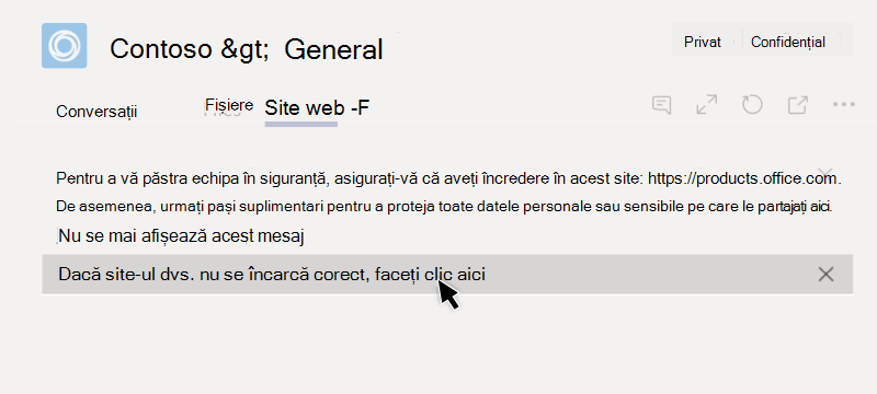 Nu s-a reușit încărcarea site-ului web într-o filă