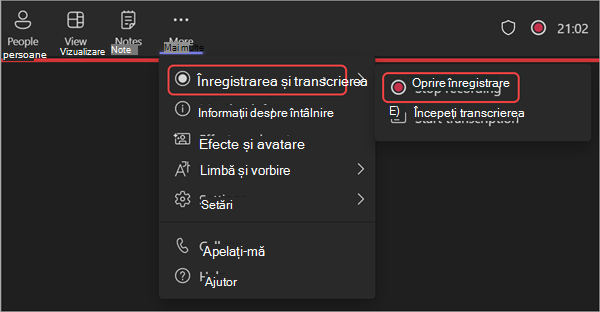 Captură de ecran care arată cum să opriți înregistrarea în timpul unui webinar